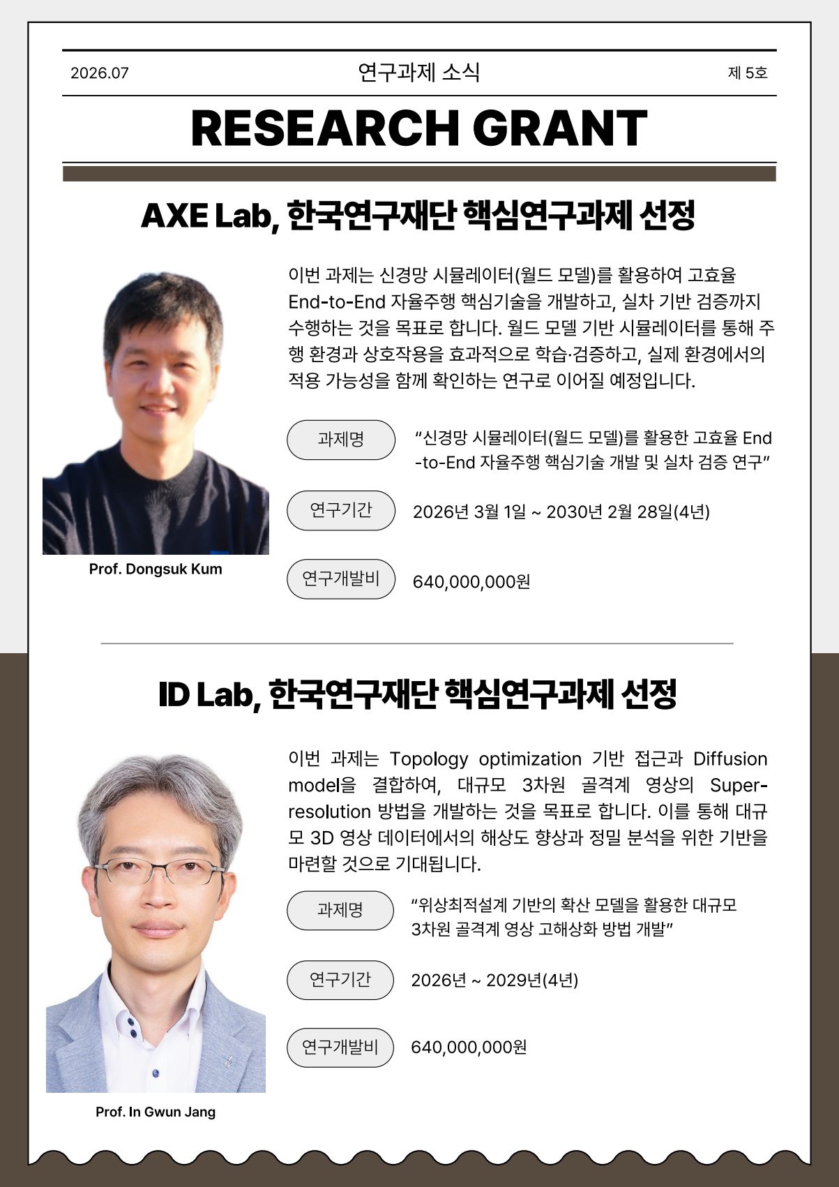 Cho Chun Shik Newsletter No. 5, page 13: Research Grants
