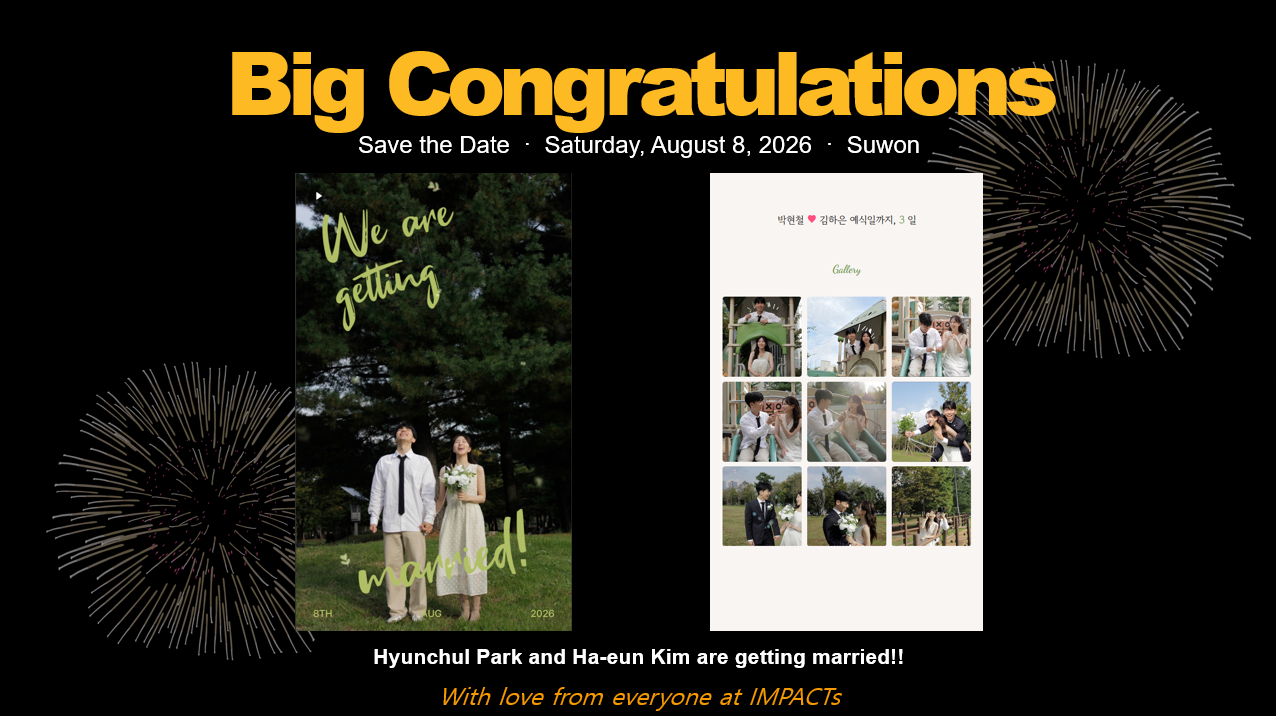 Hyunchul Park of the TUPA Lab and Ha-eun Kim wedding announcement, August 2026