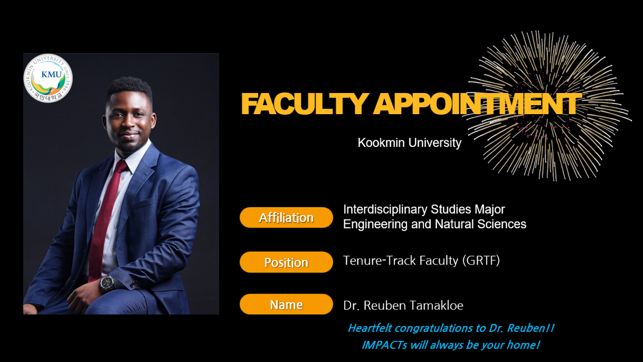 Dr. Reuben Tamakloe, faculty appointment at Kookmin University