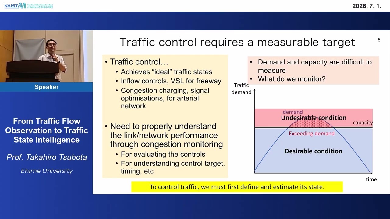 Prof. Takahiro Tsubota special lecture on traffic state estimation, 2026 Jeju Summer Camp, KAIST IMPACTs